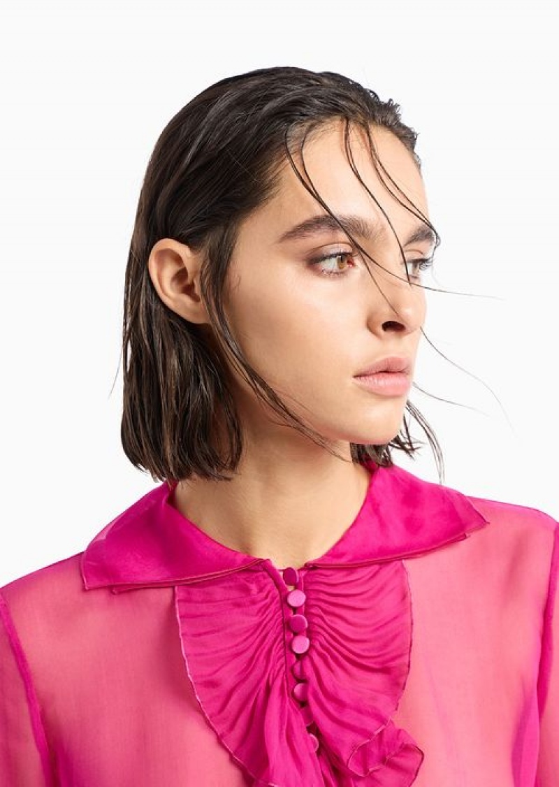 Fuchsia Emporio Armani Silk Chiffon Blouse With Ruffles | EA-SN56921