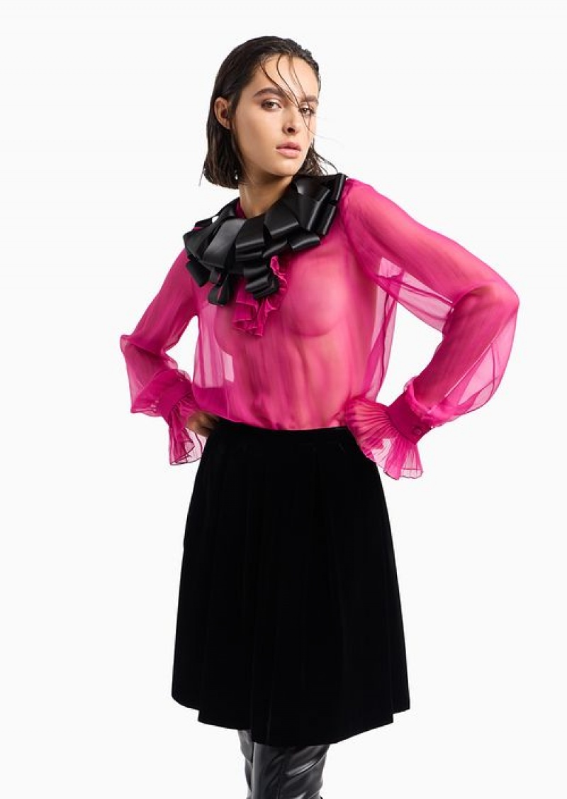 Fuchsia Emporio Armani Silk Chiffon Blouse With Ruffles | EA-SN56921