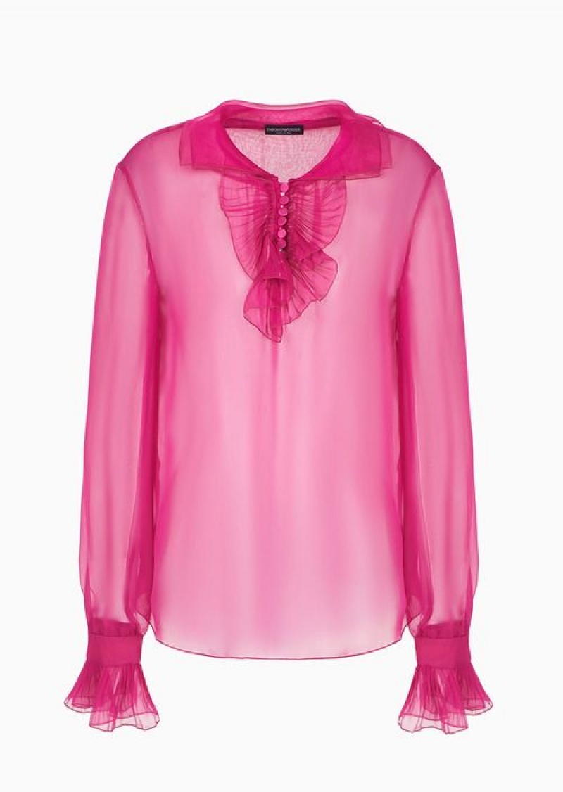 Fuchsia Emporio Armani Silk Chiffon Blouse With Ruffles | EA-SN56921