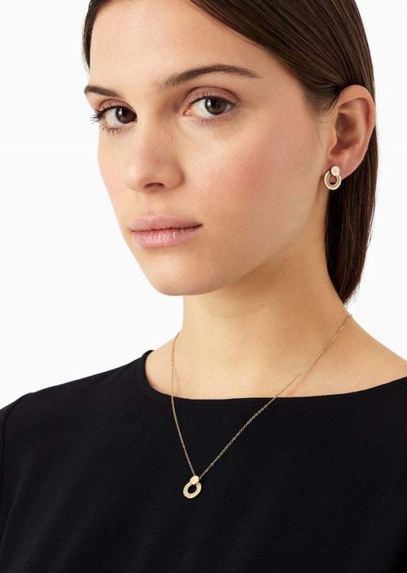 Gold Emporio Armani Gold-tone Stainless Steel Pendant Necklace And Earrings Set | EA-SN57581