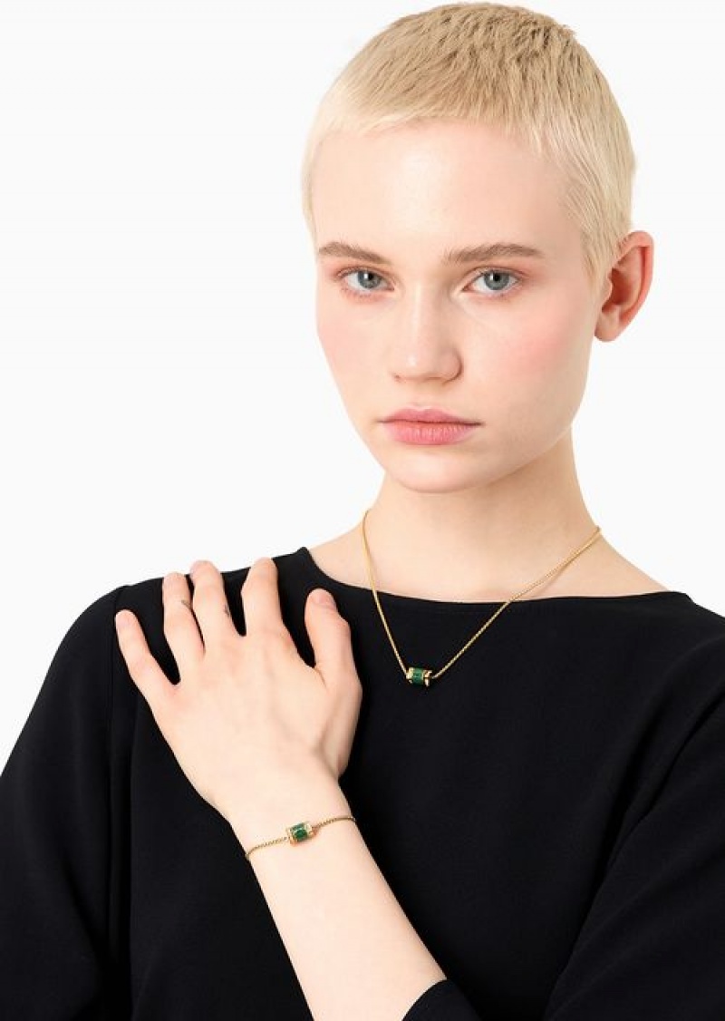 Gold Emporio Armani Gold-tone Stainless Steel Chain Necklace And Bracelet Set | EA-SN57587