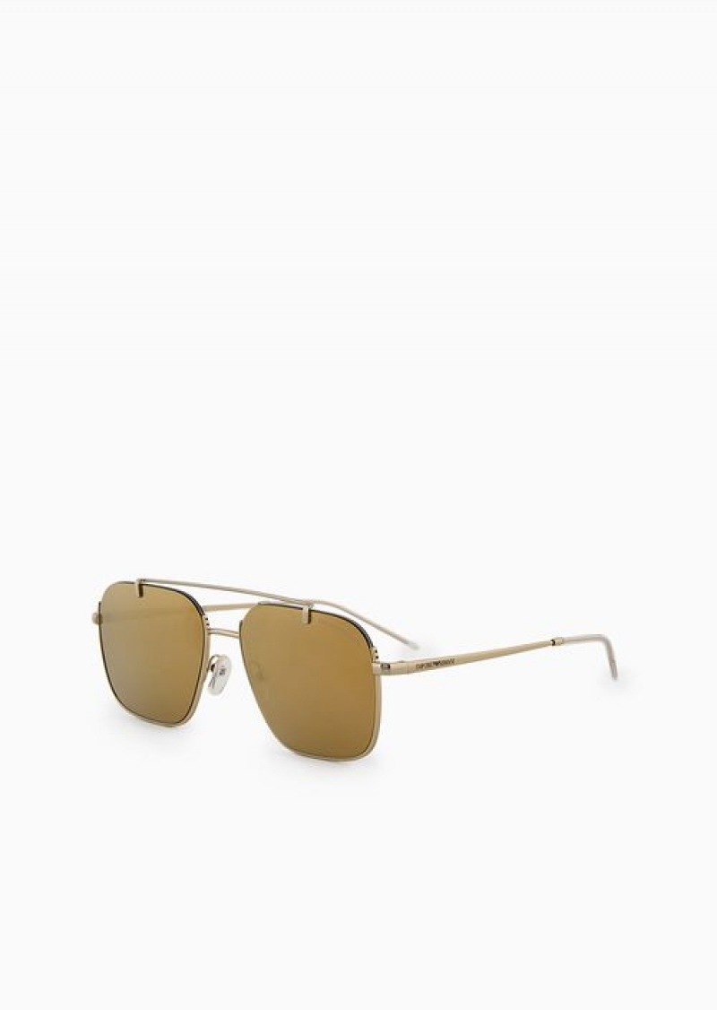 Gold Emporio Armani Men’s Rectangular Sunglasses | EA-SN59407