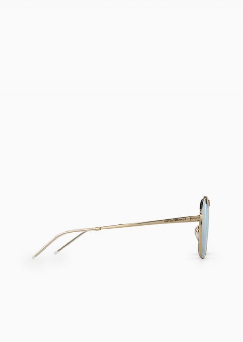 Gold Emporio Armani Men’s Rectangular Sunglasses | EA-SN59407