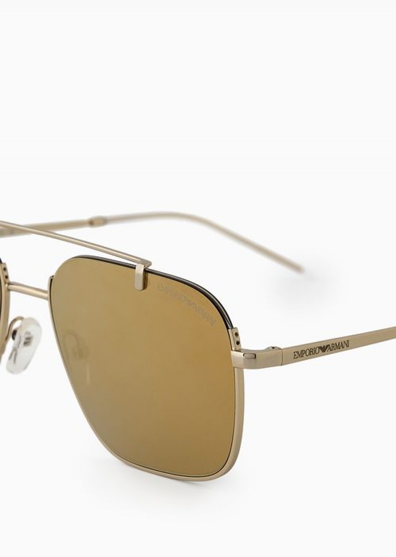 Gold Emporio Armani Men’s Rectangular Sunglasses | EA-SN59407