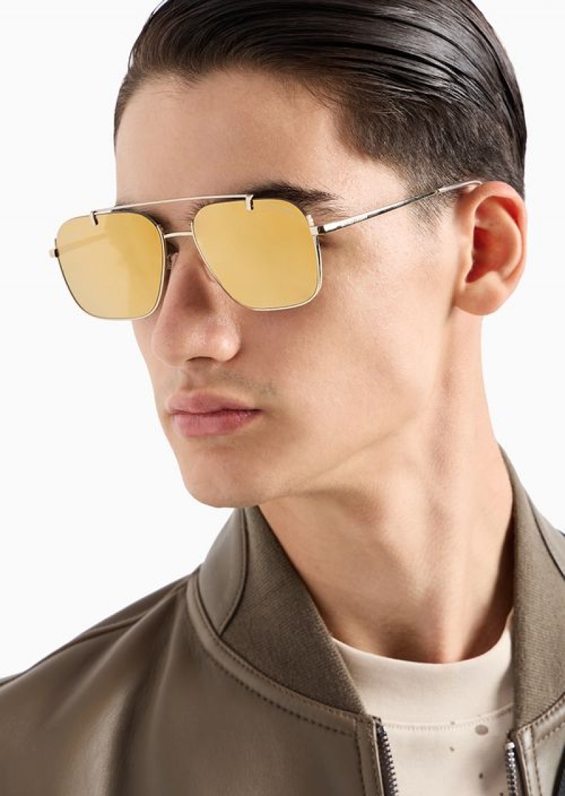 Gold Emporio Armani Men’s Rectangular Sunglasses | EA-SN59407