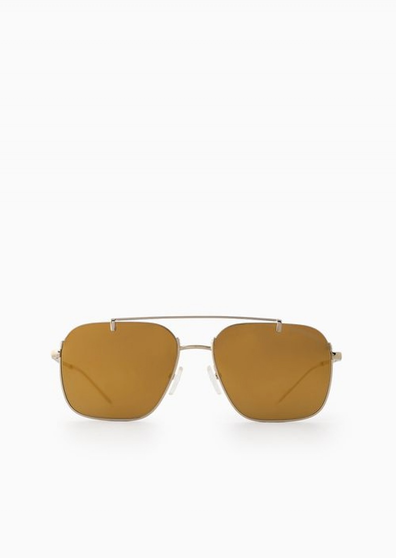 Gold Emporio Armani Men’s Rectangular Sunglasses | EA-SN59407