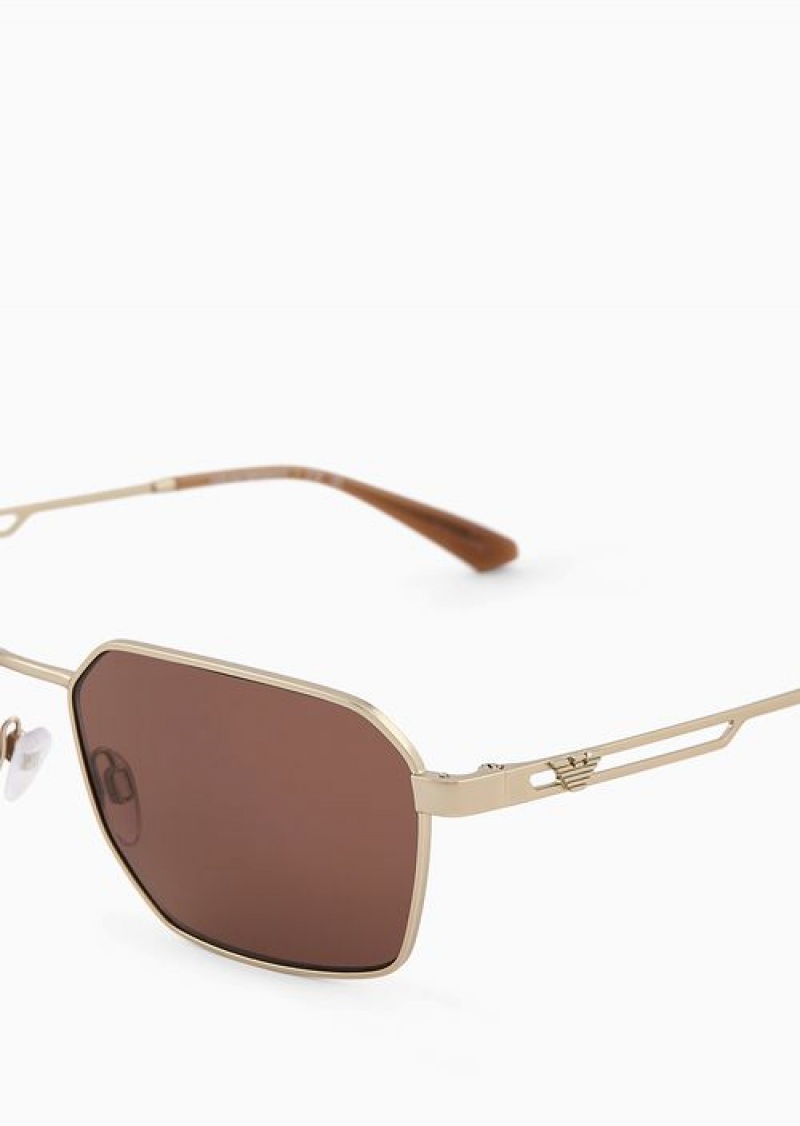 Gold Emporio Armani Men’s Rectangular Sunglasses | EA-SN59486