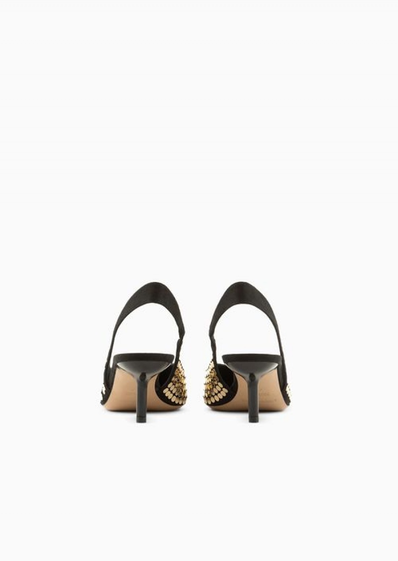 Gold Emporio Armani Slingback Court Shoes With Flat Studs | EA-SN57157