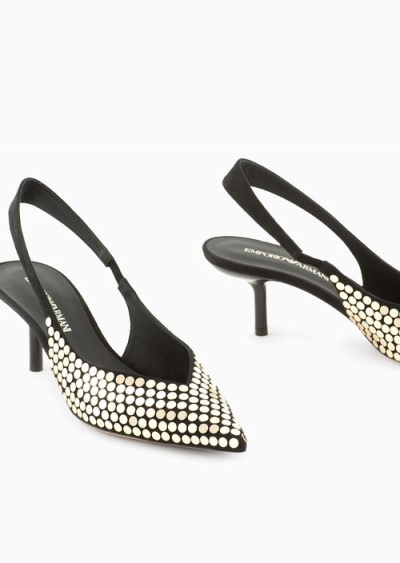 Gold Emporio Armani Slingback Court Shoes With Flat Studs | EA-SN57157