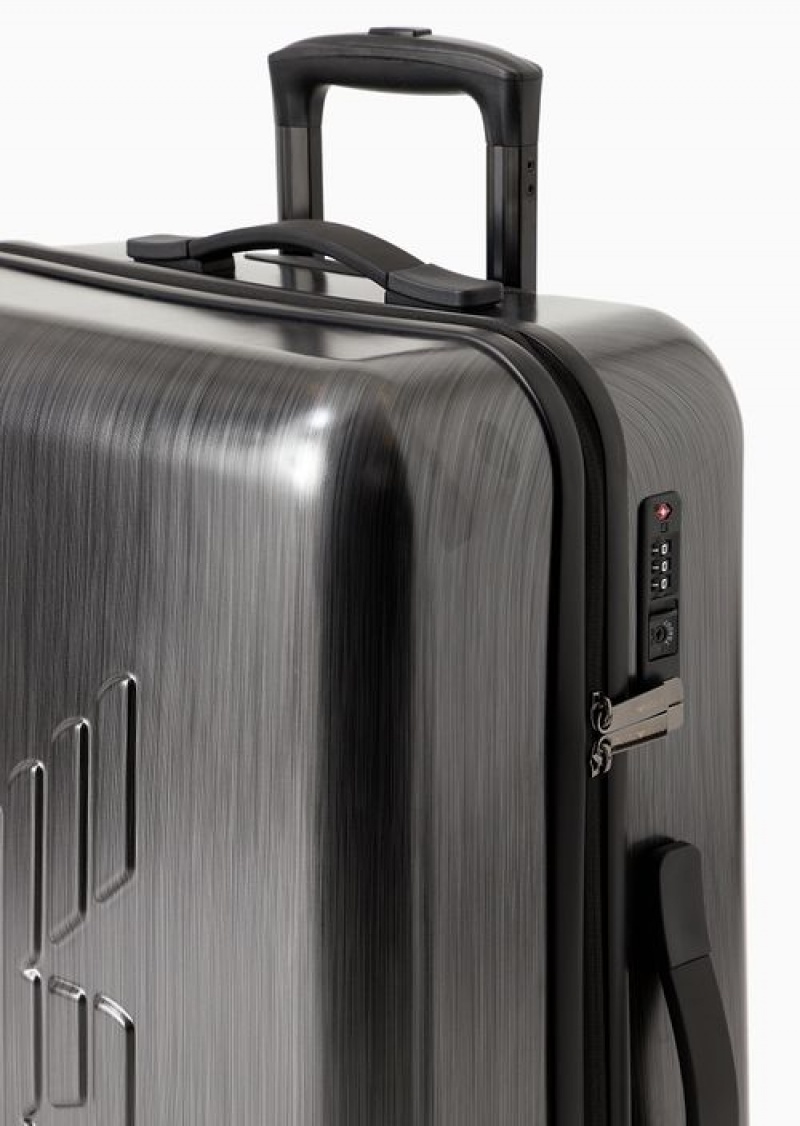 Gray Emporio Armani Abs Medium Trolley Suitcase With Oversized, Embossed Eagle | EA-SN59106