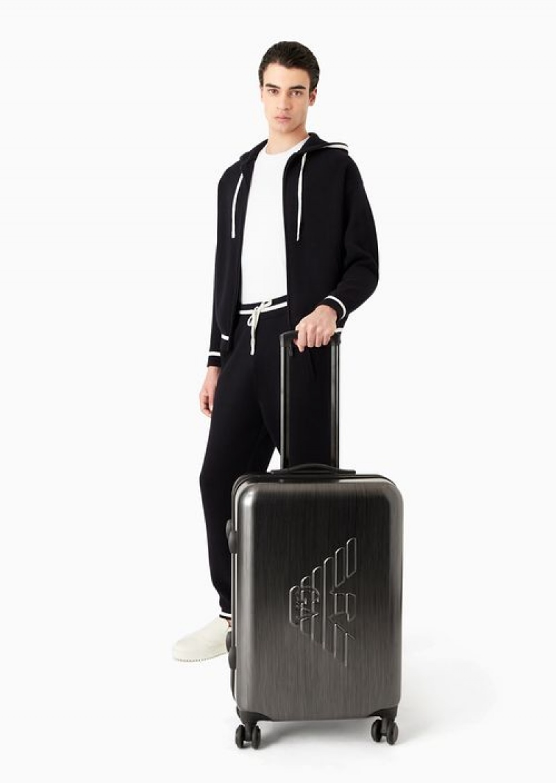 Gray Emporio Armani Abs Medium Trolley Suitcase With Oversized, Embossed Eagle | EA-SN59106