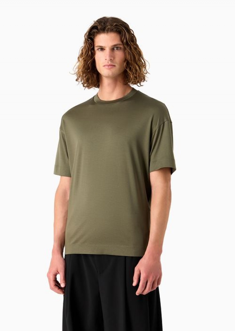 Green Emporio Armani Asv Loose-fit T-shirt In A Lyocell Jersey Blend | EA-SN58650