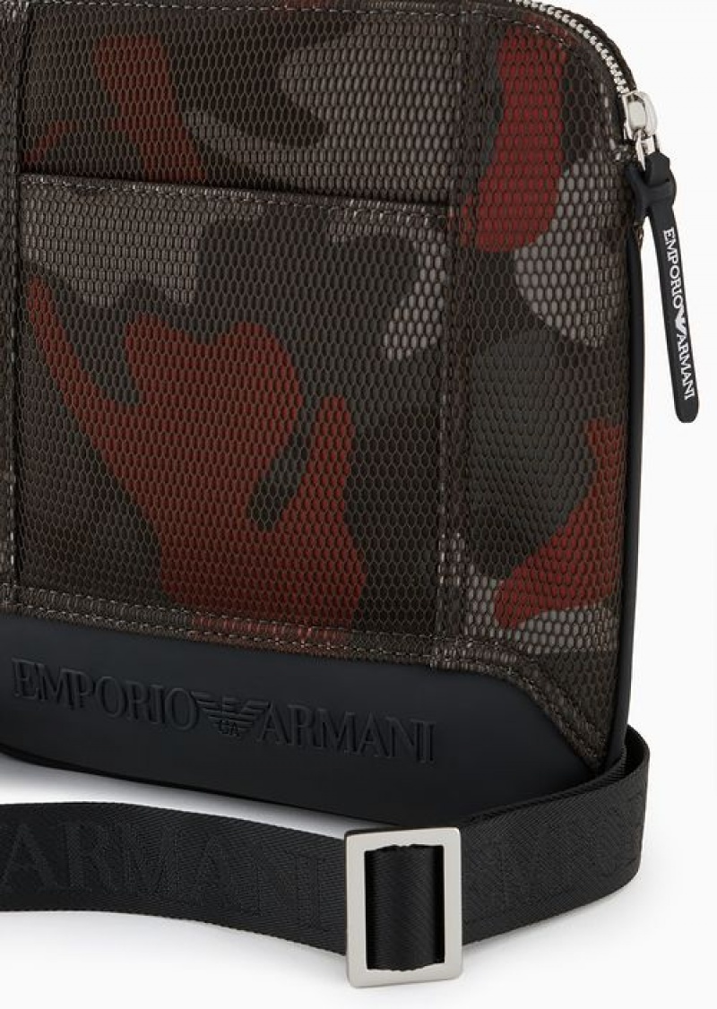 Green Emporio Armani Camouflage Mesh And Jersey Flat Crossbody Bag | EA-SN59085