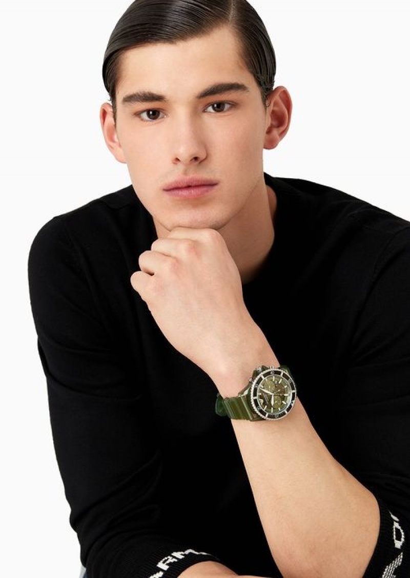 Green Emporio Armani Chronograph Olive Polyurethane Watch | EA-SN59332