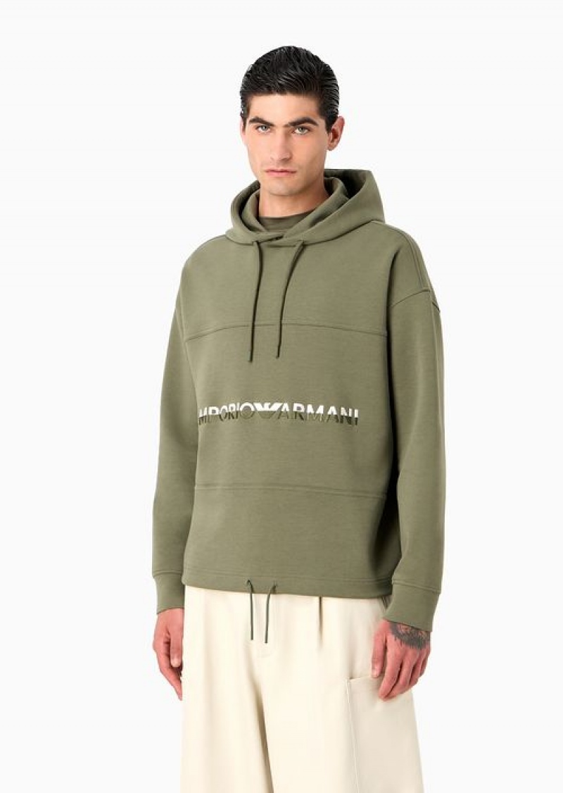 Green Emporio Armani Double-jersey Hooded Sweatshirt With Two-tone Embroidered Logo | EA-SN58511