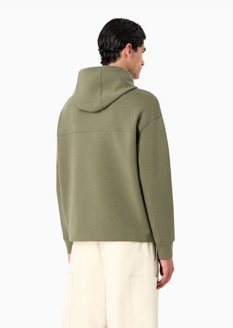 Green Emporio Armani Double-jersey Hooded Sweatshirt With Two-tone Embroidered Logo | EA-SN58511