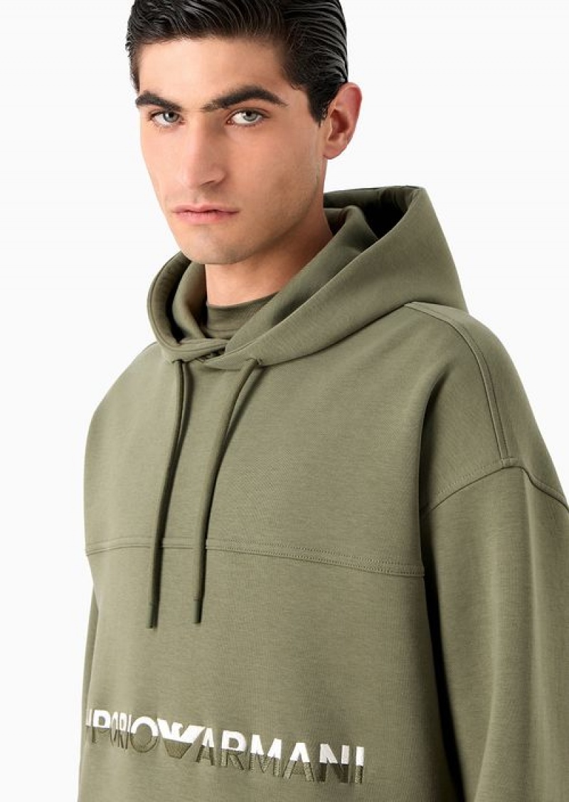 Green Emporio Armani Double-jersey Hooded Sweatshirt With Two-tone Embroidered Logo | EA-SN58511