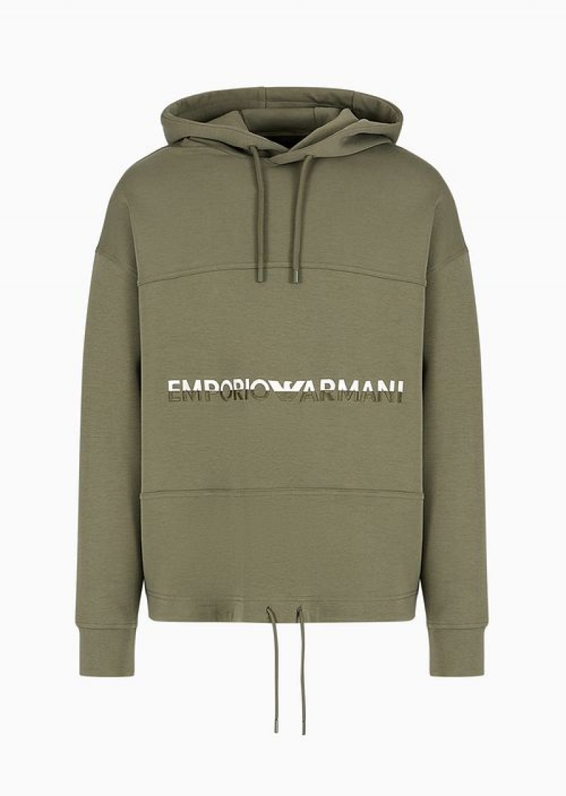 Green Emporio Armani Double-jersey Hooded Sweatshirt With Two-tone Embroidered Logo | EA-SN58511