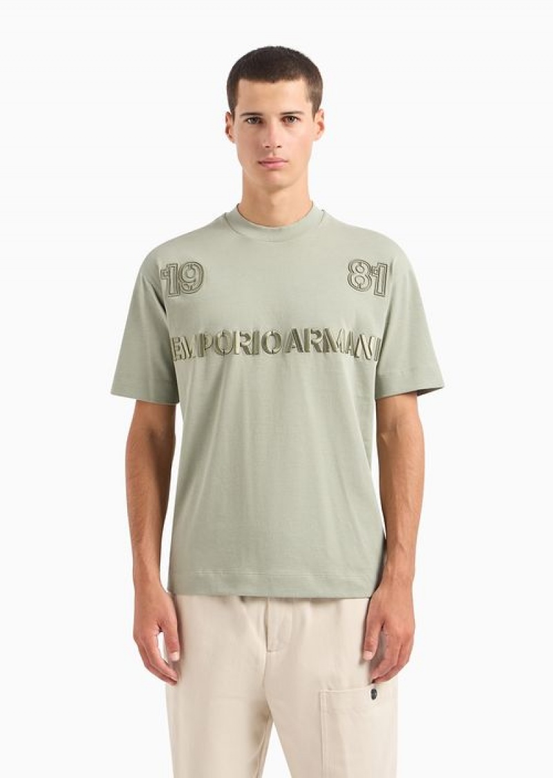 Green Emporio Armani Heavyweight Jersey T-shirt With Embossed Emporio Armani 1981 Embroidery | EA-SN58640