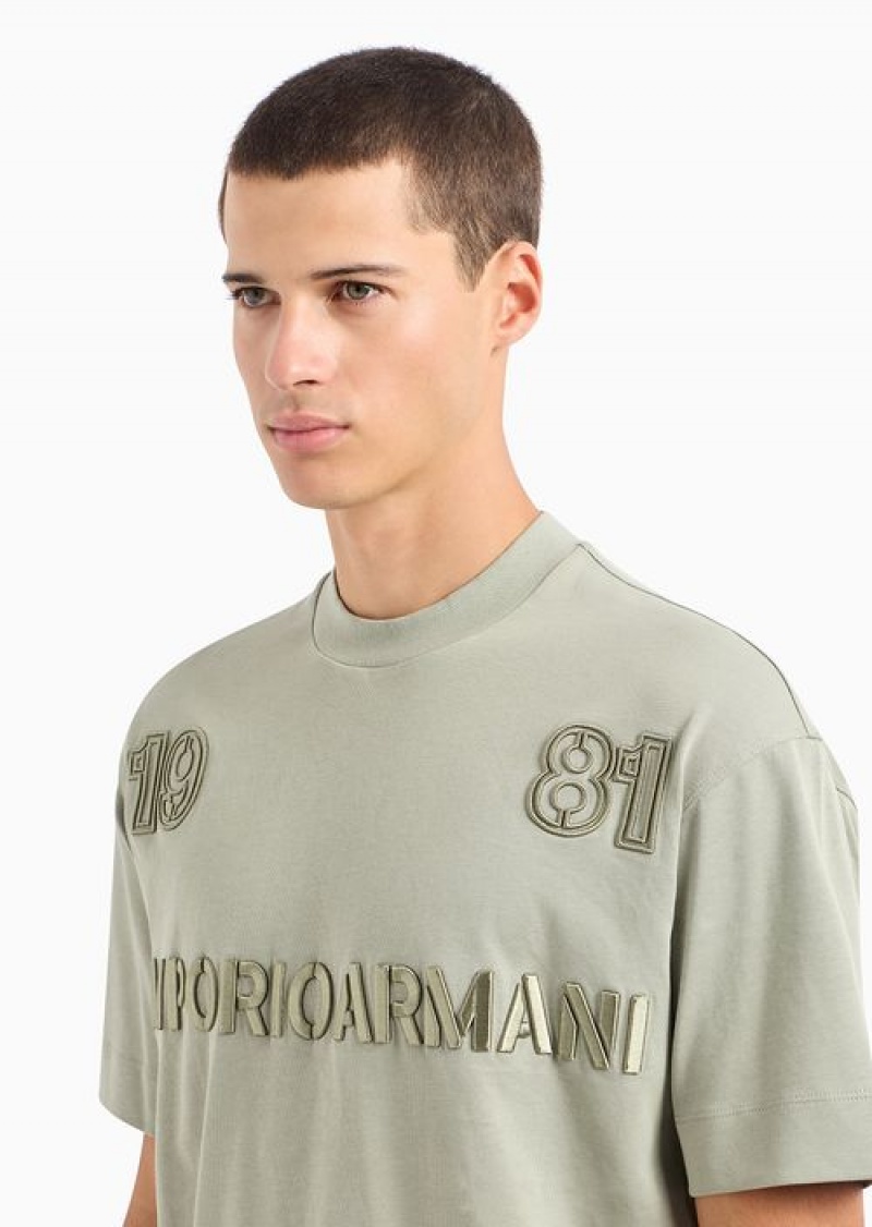 Green Emporio Armani Heavyweight Jersey T-shirt With Embossed Emporio Armani 1981 Embroidery | EA-SN58640