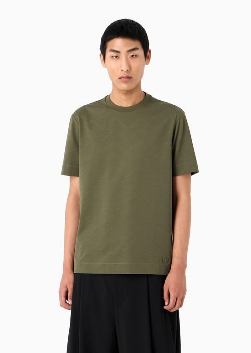 Green Emporio Armani Jersey T-shirt With All-over Jacquard Motif | EA-SN58622