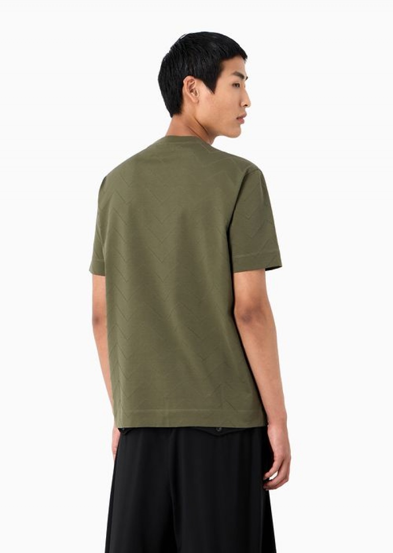 Green Emporio Armani Jersey T-shirt With All-over Jacquard Motif | EA-SN58622