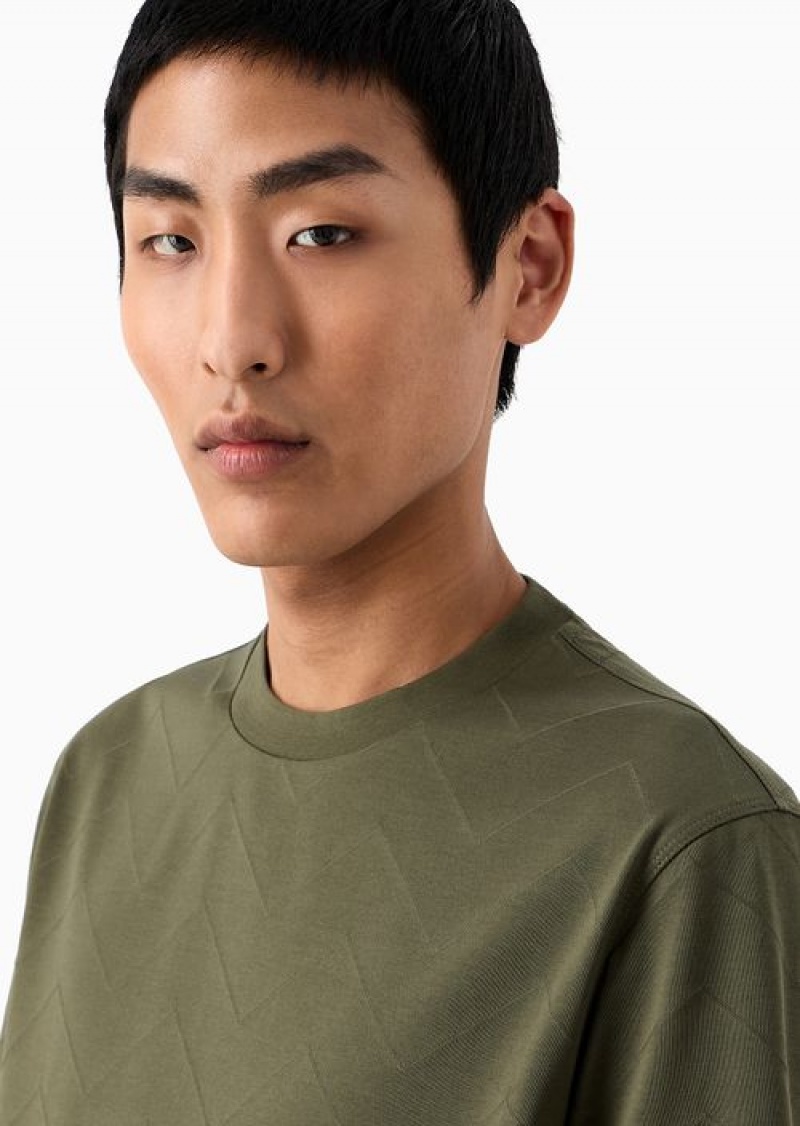 Green Emporio Armani Jersey T-shirt With All-over Jacquard Motif | EA-SN58622