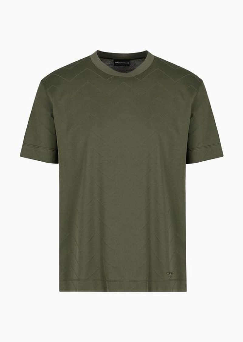 Green Emporio Armani Jersey T-shirt With All-over Jacquard Motif | EA-SN58622