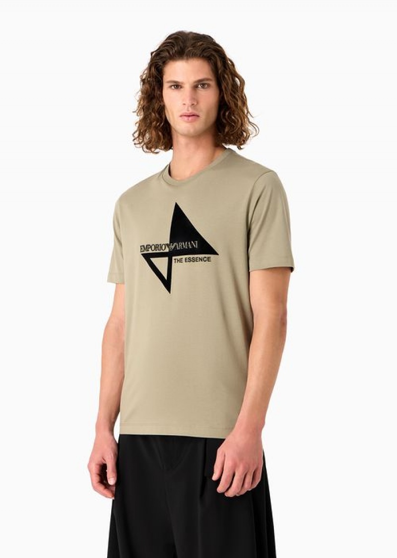 Green Emporio Armani Jersey T-shirt With Flocked Sail Motif And Logo Embroidery | EA-SN58633