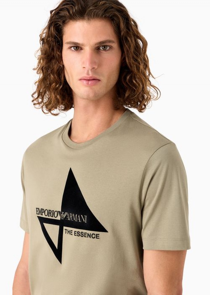 Green Emporio Armani Jersey T-shirt With Flocked Sail Motif And Logo Embroidery | EA-SN58633