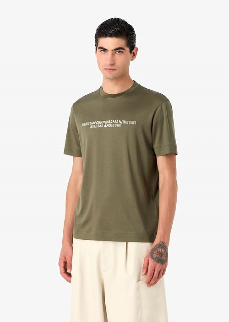 Green Emporio Armani Lyocell-blend Jersey T-shirt With Asv Logo Raised Embroidery | EA-SN58656