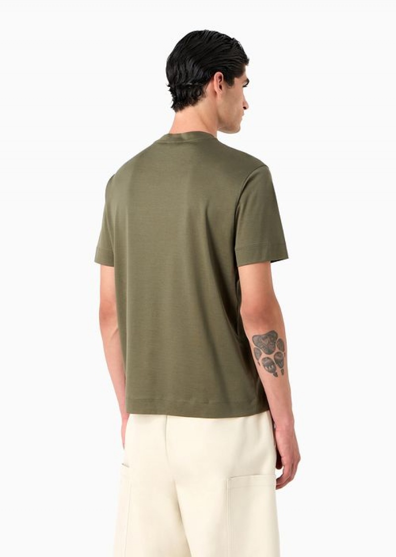 Green Emporio Armani Lyocell-blend Jersey T-shirt With Asv Logo Raised Embroidery | EA-SN58656