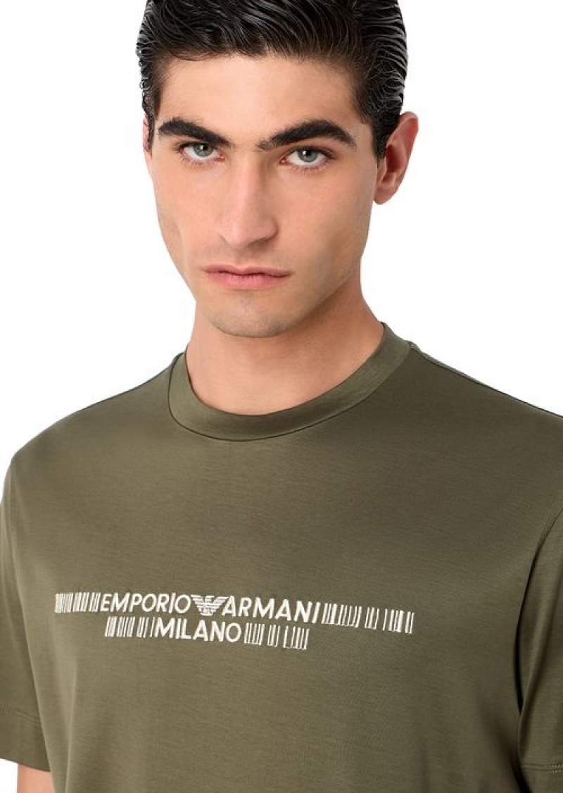 Green Emporio Armani Lyocell-blend Jersey T-shirt With Asv Logo Raised Embroidery | EA-SN58656