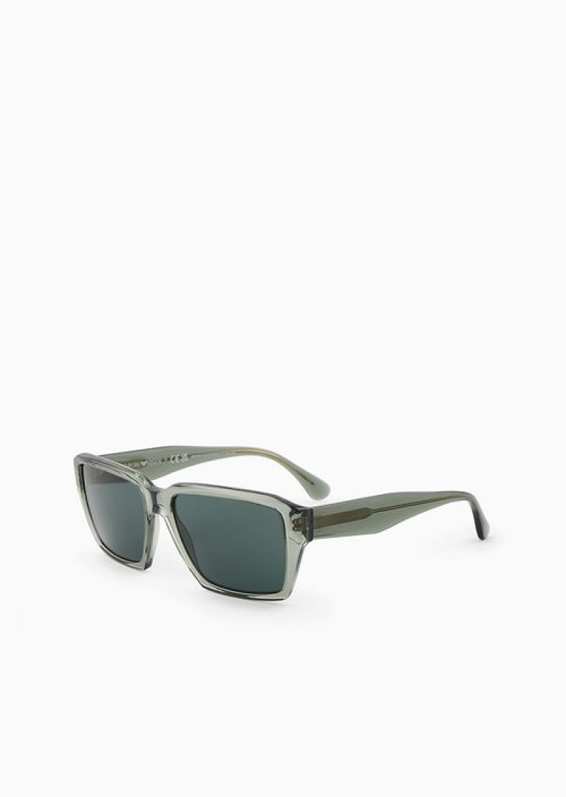 Green Emporio Armani Men’s Rectangular Sunglasses | EA-SN59436