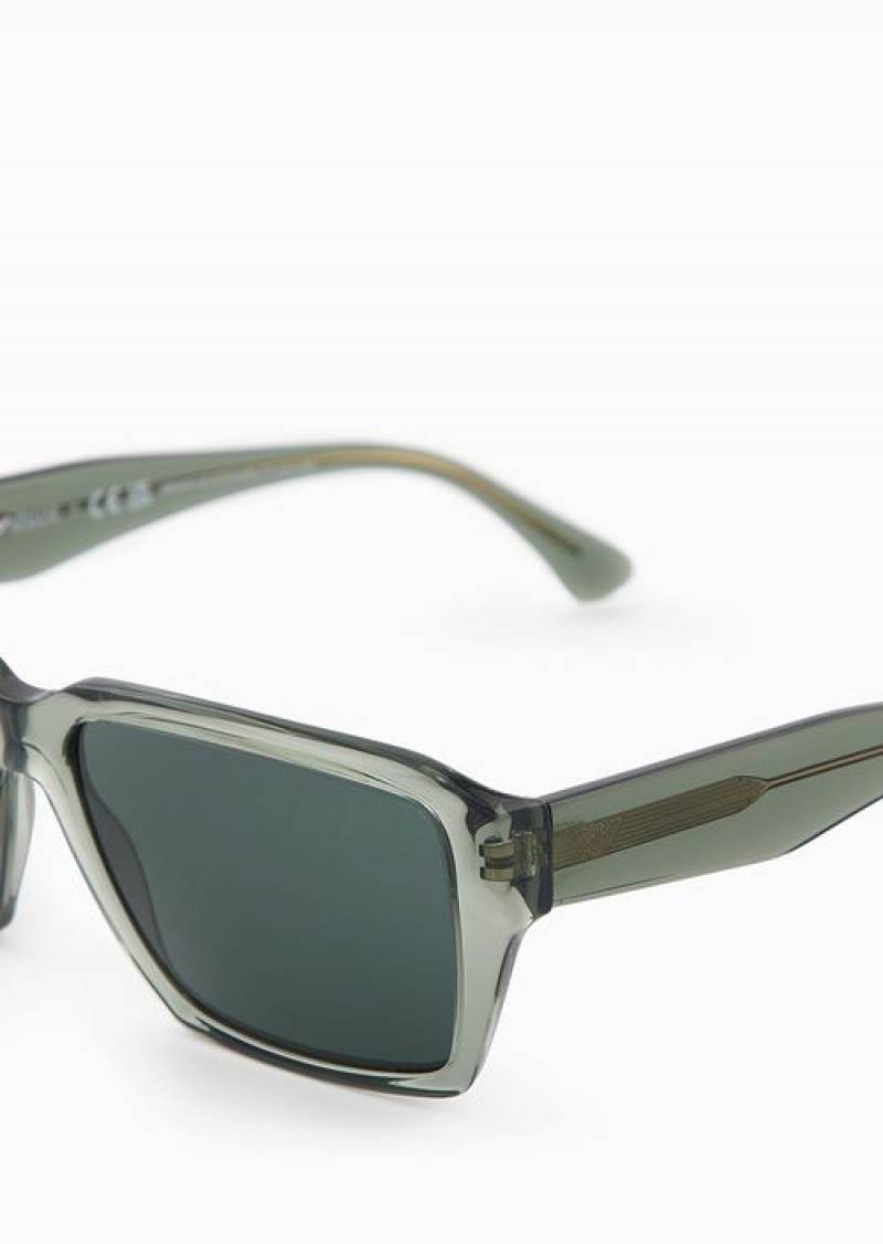 Green Emporio Armani Men’s Rectangular Sunglasses | EA-SN59436