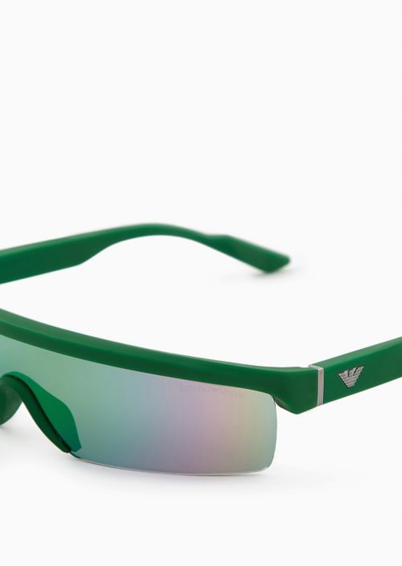 Green Emporio Armani Men’s Rectangular Sunglasses With Interchangeable Lenses | EA-SN59468