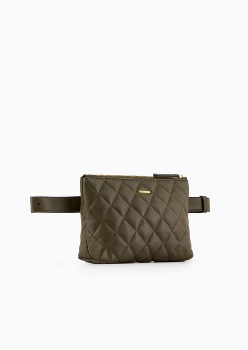 Green Emporio Armani Nappa Leather-effect Quilted Tech Case With Belt | EA-SN59038