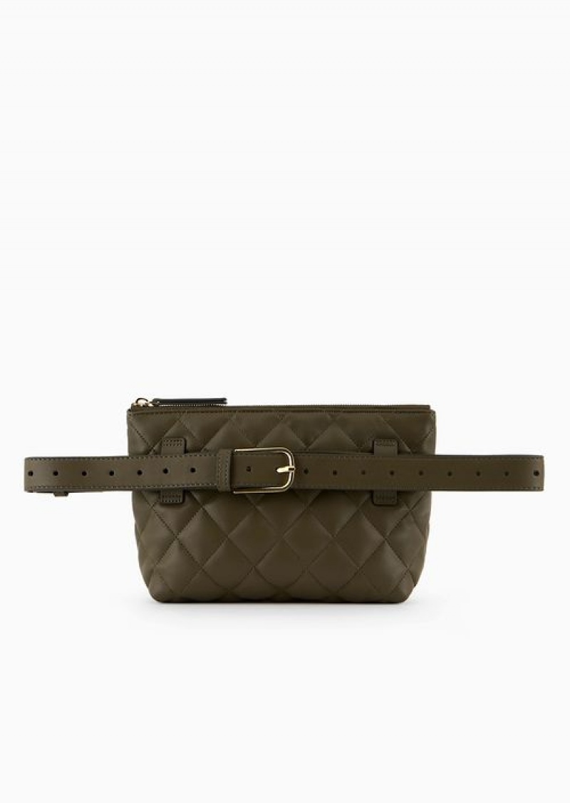 Green Emporio Armani Nappa Leather-effect Quilted Tech Case With Belt | EA-SN59038