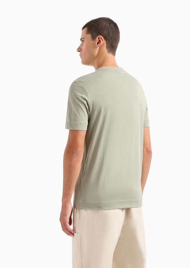 Green Emporio Armani Pima Jersey T-shirt With Logo Embroidery | EA-SN58602