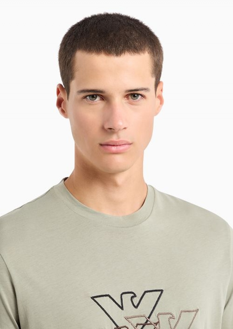 Green Emporio Armani Pima Jersey T-shirt With Logo Embroidery | EA-SN58602