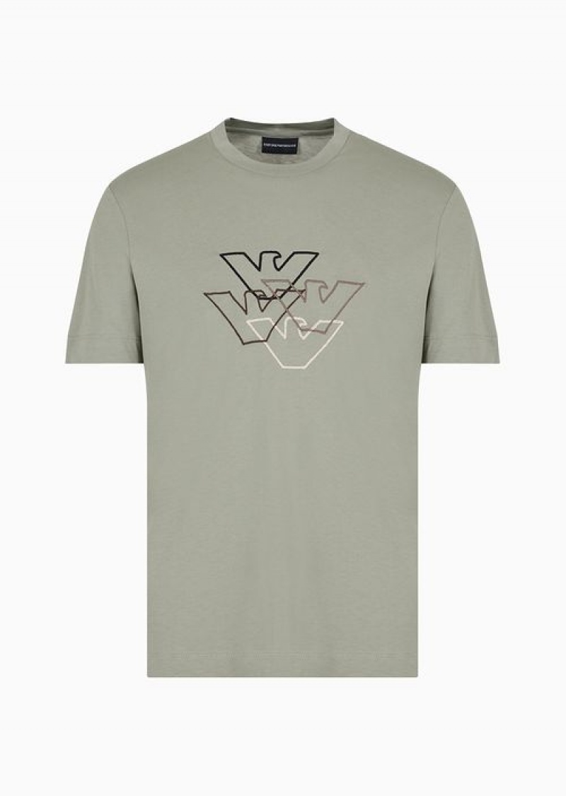 Green Emporio Armani Pima Jersey T-shirt With Logo Embroidery | EA-SN58602