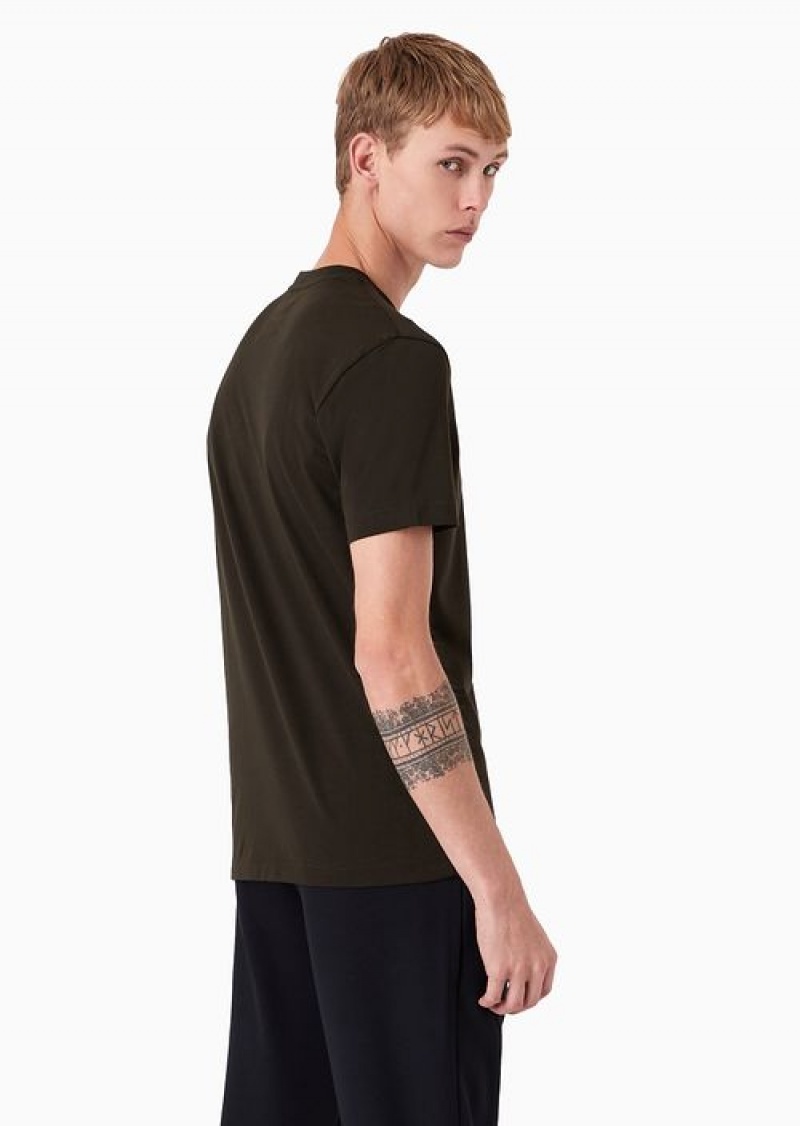 Green Emporio Armani Pima-jersey T-shirt With Logo Print | EA-SN58709