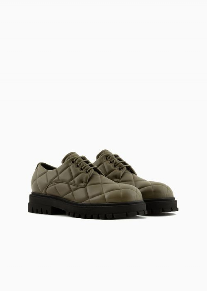 Green Emporio Armani Quilted Nappa Leather-effect Derby Shoes | EA-SN58851