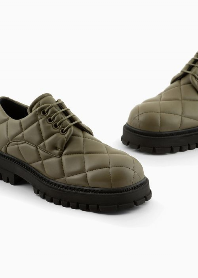 Green Emporio Armani Quilted Nappa Leather-effect Derby Shoes | EA-SN58851