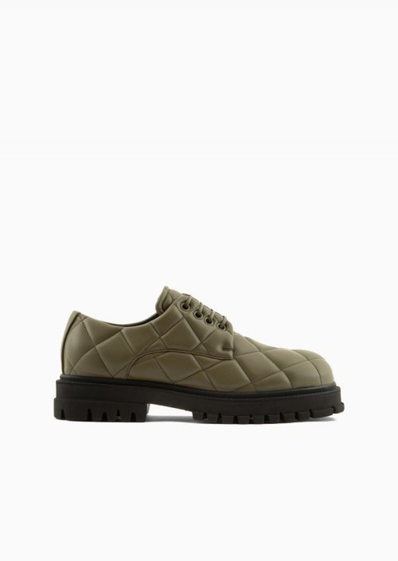 Green Emporio Armani Quilted Nappa Leather-effect Derby Shoes | EA-SN58851