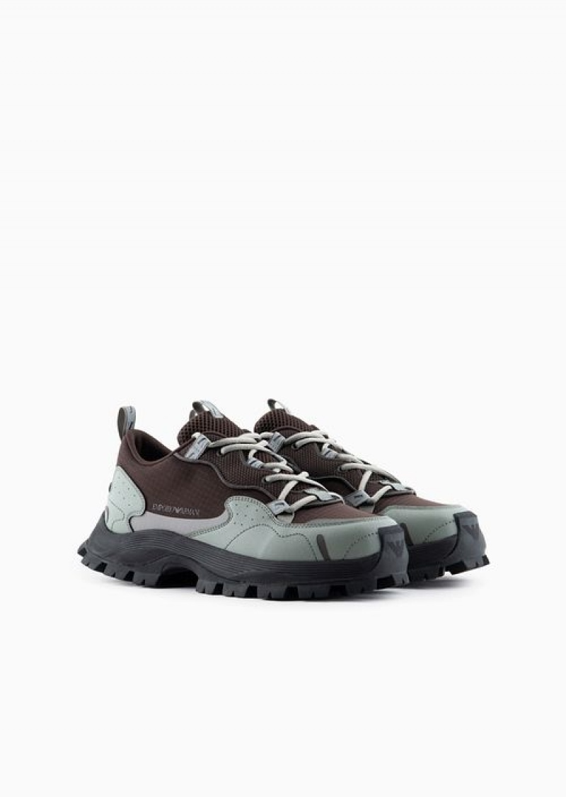 Green Emporio Armani Ripstop Nylon And Mesh Sneakers With Hiking-style Laces | EA-SN59002