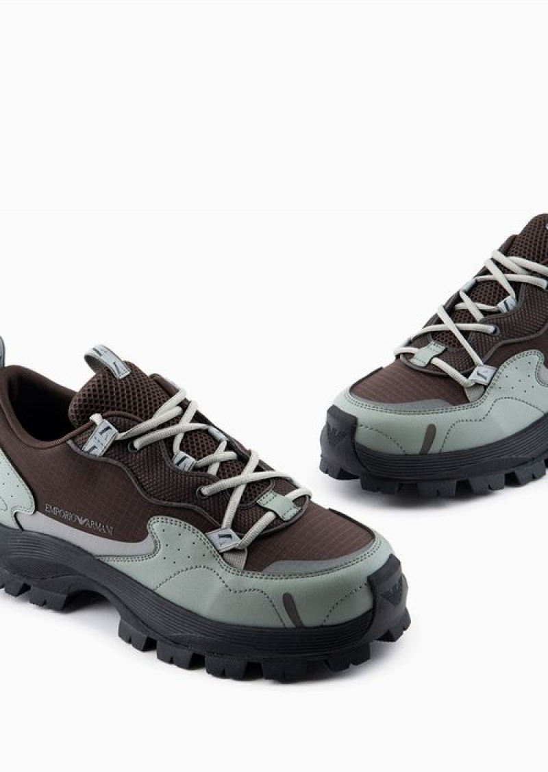 Green Emporio Armani Ripstop Nylon And Mesh Sneakers With Hiking-style Laces | EA-SN59002