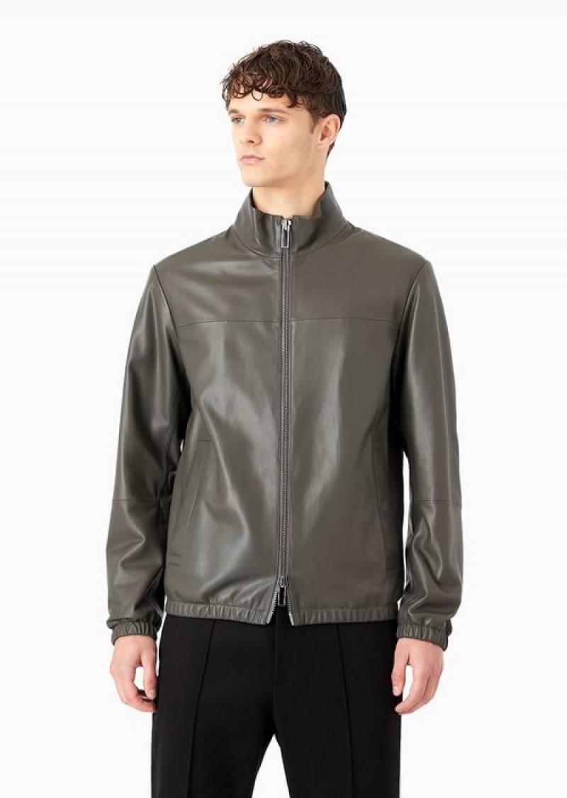 Green Emporio Armani Semi-aniline Nappa Lambskin Blouson With Full-length Zip | EA-SN58161