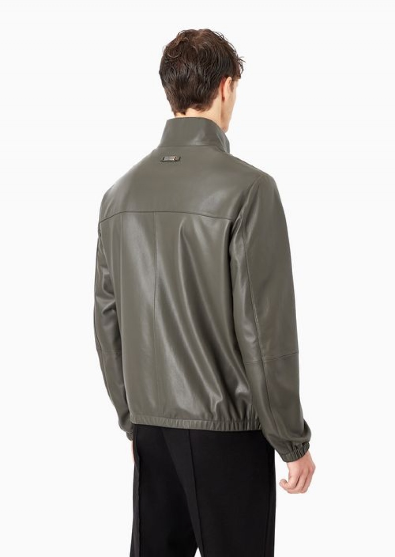 Green Emporio Armani Semi-aniline Nappa Lambskin Blouson With Full-length Zip | EA-SN58161