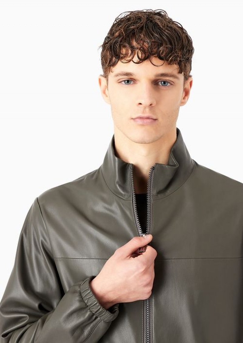 Green Emporio Armani Semi-aniline Nappa Lambskin Blouson With Full-length Zip | EA-SN58161